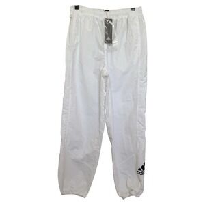 NEW Adidas Women's Fashion High Waisted Nylon Woven Pants Joggers Medium White